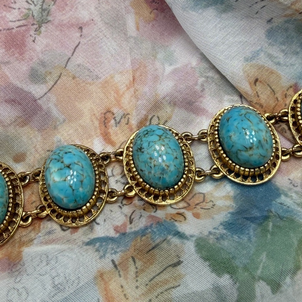 Vintage Marcel Boucher Robins Egg Cabochon Bracelet #451BR - Picture 2 of 4